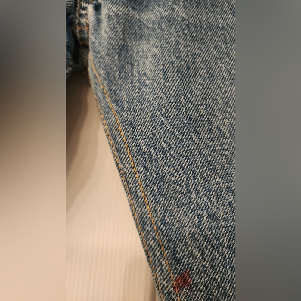 REDONE Blue Relaxed Crop Red Paint Splatter Women’s Cotton Denim Jeans Size 24 - Picture 8 of 15